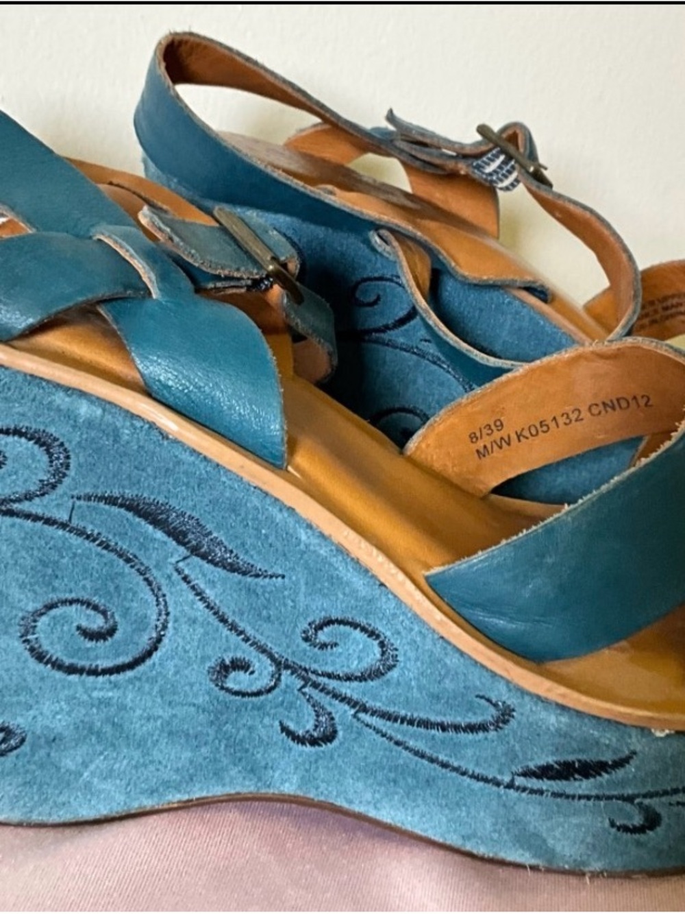 Kork-Ease Teal Leather Platform Sandals for Women - Picture 3 of 7